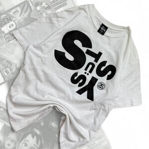Y2K Black & White Stussy Spell out Logo No.4 Graphic Tee